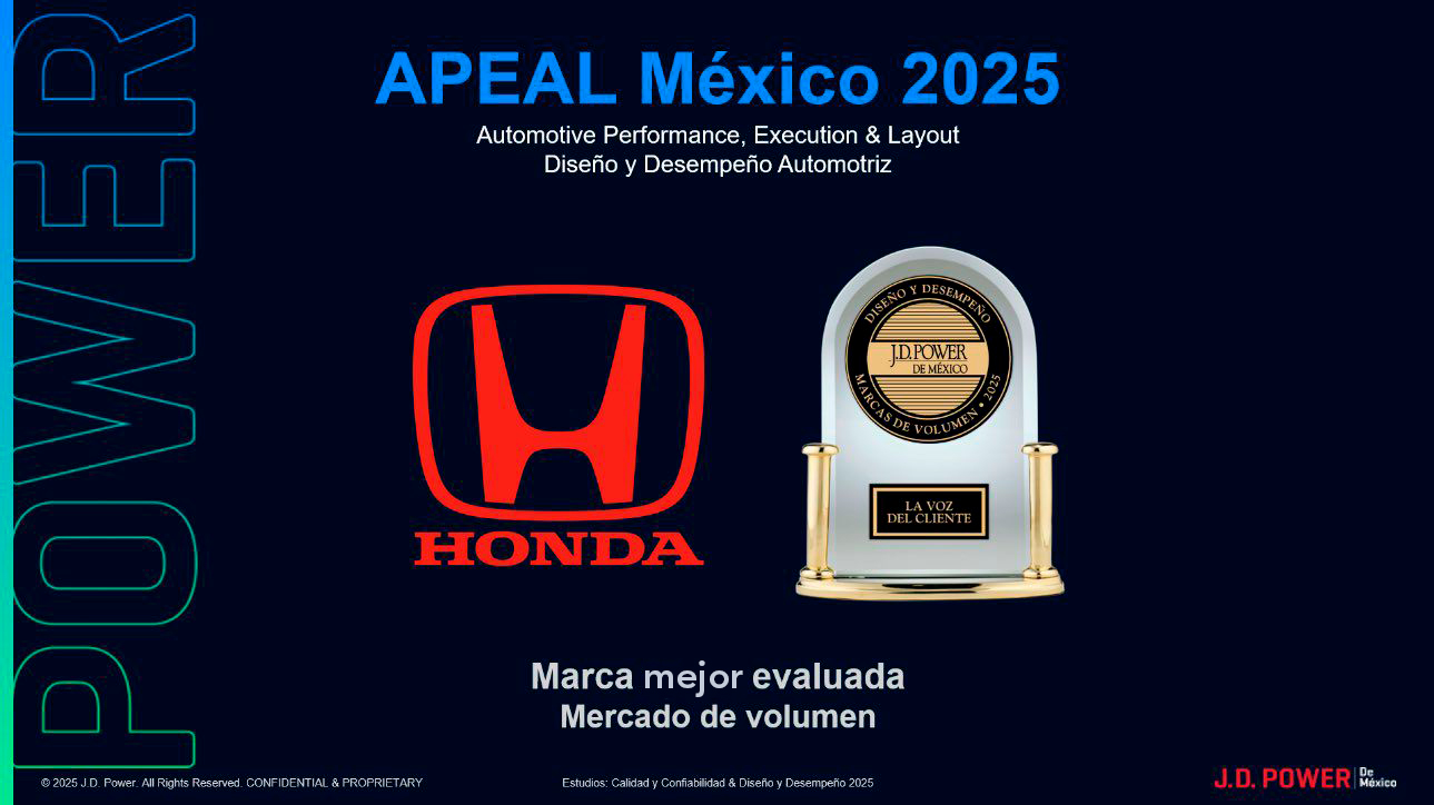 Honda de México, reconocida como la mejor marca del mercado de volumen en cuanto a Diseño y Calidad